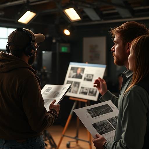 Director reviewing storyboards with crew
