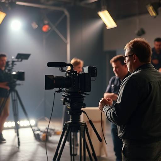 Film crew working on a movie set